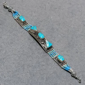 Tibetan Turquoise Handmade Bohemian Fashion Jewelry Nepali Bracelet 7" SR 3200 - Picture 1 of 7