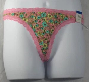 Jenni Women's Lace-Trim Cotton Thong Panty Underwear, Multicolor Floral, Medium - Picture 1 of 3