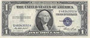 1935E silver certificate Q run H district Q48343552H one dollar bill blue seal - Picture 1 of 2