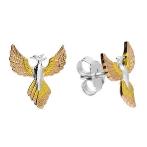 New Sterling Silver Three Tone Harry Potter Style Phoenix Studs - Picture 1 of 4