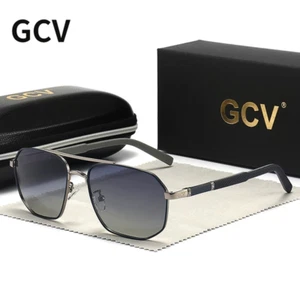 Men's Pilot Style Driving Sunglasses - Square Metal Frame, Polarized Lens ,UV400 - Picture 1 of 16