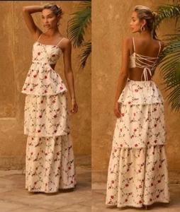 NUEVO CON ETIQUETAS ALB by Anne Louise Boutique Marfil Rosa Encaje en Niveles Maxi Vestido Blanco Para Mujer 8 - Imagen 1 de 23