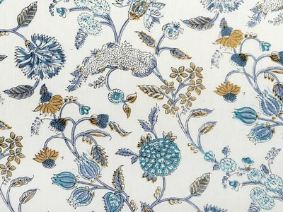 25 Yard Indian Cotton Handmade Print Fabric Sanganeri Hand Block Printed Fabric - Image 1 of 3