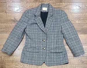 VTG PENDLETON 100% Virgin Wool 2 Button Black/Tan/White Blazer Women's Size 8 - Picture 1 of 12