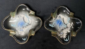 Dragonware Ashtray Black Midcentury Vintage Gilded Moriage Japan 4 Inches - Picture 1 of 4