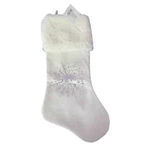 Hobby Lobby White Silver Sequin Snowflake 20” Christmas Stocking Faux Fur - Picture 1 of 6