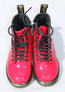 Dr Doc Martens Red 1460 T Combat Boots Youth Kids Girls Size 9 Lace Up Zip - Picture 1 of 7