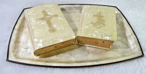 Vintage Marian Sunday Bridal Edition Deluxe Celluloid Gold Edges Bible 3 Pc Set - Bild 1 von 24