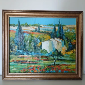 Original Signed Oil Painting “Austin” Framed 73×64cm Provence Landscape - Picture 1 of 15