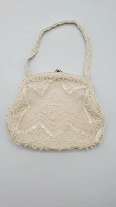 Vintage Walborg Hand Beaded Clutch Made in Belgium Cream & White Exquisite - Picture 1 of 12