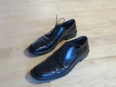 Salvatore Ferragamo Leone Derby Leather Lace Dress Shoes Square Toe Black 10.5 D - Image 1 of 4