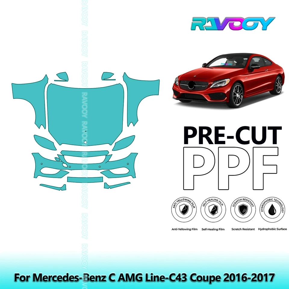 Kit de protección de pintura precortada PPF para Mercedes-Benz C AMG Line-C43 cupé 2016-2017 Foto 1 de 4