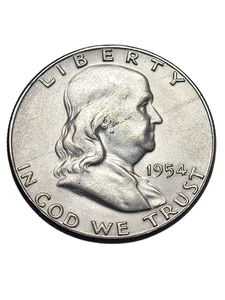 Medio dólar Franklin 1954 S 50c EE. UU. Moneda - Bonito atractivo visual 90% plata - Imagen 1 de 8