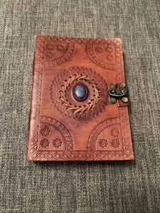 Handcrafted Leather Journal With Stone Inlay And Latch New - Picture 1 of 13