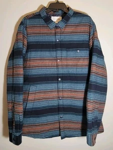 Chaqueta Camisa Sun Stone Para Hombre Talla XL Azul Rayas Acolchada Forrada Franela - Imagen 1 de 7
