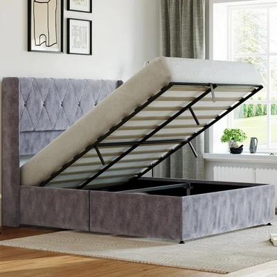 Queen Size Lift Up Storage Bed, Modern Upholstered Platform Bed Frame with Wi... Foto 1 de 4