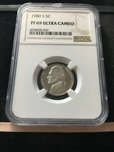 1980 S USA, Five Cent, Jefferson Nickel, NGC Graded PF-68 Ultra Cameo #032 - Picture 1 of 7