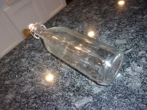 VINTAGE BOTTLE - 13-14" - CLEAR GLASS - GEOMETRIC PATTERN 10 SIDED - LOCKING LID - Picture 1 of 4