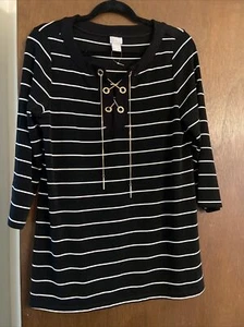 Chico's Travelers schwarz mit weißem Streifen 3/4 Ärmel gold Schnürkette Größe 1 - Bild 1 von 7