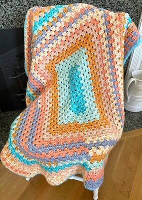 Handmade Crochet Granny Rectangle Blanket Afghan Throw Wrap Baby Peach 38" x 32" - Image 1 of 3