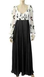 ANDREW GN '08 Blouson Sleeve Butterfly Print Silk Chiffon Gown Dress FR42 US 10 - Picture 1 of 6