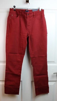 Calça jeans nova com etiquetas NYDJ cranberry vermelha algemada no tornozelo elástica perna levemente afunilada tamanho 6 - Imagem 1 de 4