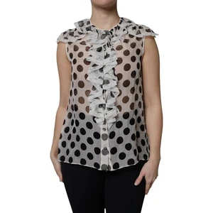 DOLCE & GABBANA Top White Black Polka Dot Cotton Sleeveless IT40/US6/S 830usd - Picture 1 of 12
