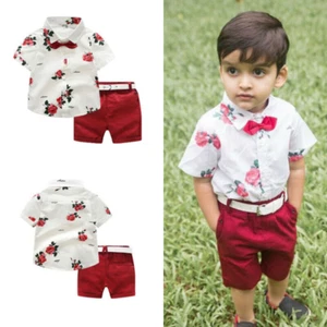 Toddler Baby Boy Gentleman Suit Rose Bow Tie T-Shirt Shorts Pants Outfit Clothes - Picture 1 of 11