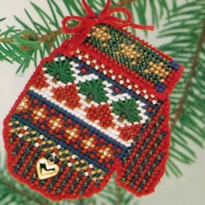 Sampler Beaded Cross Stitch Kit Mill Hill 2004 Mitten Ornaments - Picture 1 of 3