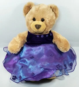 BAB BUILD A BEAR Brown Stuffed Plush With Purple Dress 10.5" - Picture 1 of 5