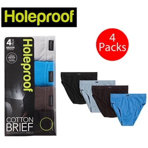Holeproof 4 Pack Bulk Mens Cotton Briefs Undies Underwear Black Blue Brown Grey - Picture 1 of 8