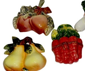 Set of 5 Mid Century Fruits & Vegetables 3D Ceramic Wall Art Hanging Decor. - Picture 1 of 16