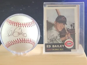 ED BAILEY  SAN FRANCISCO GIANTS  SIGNED NL BASEBALL & CARD W  DISPLAY JSA  - Picture 1 of 2