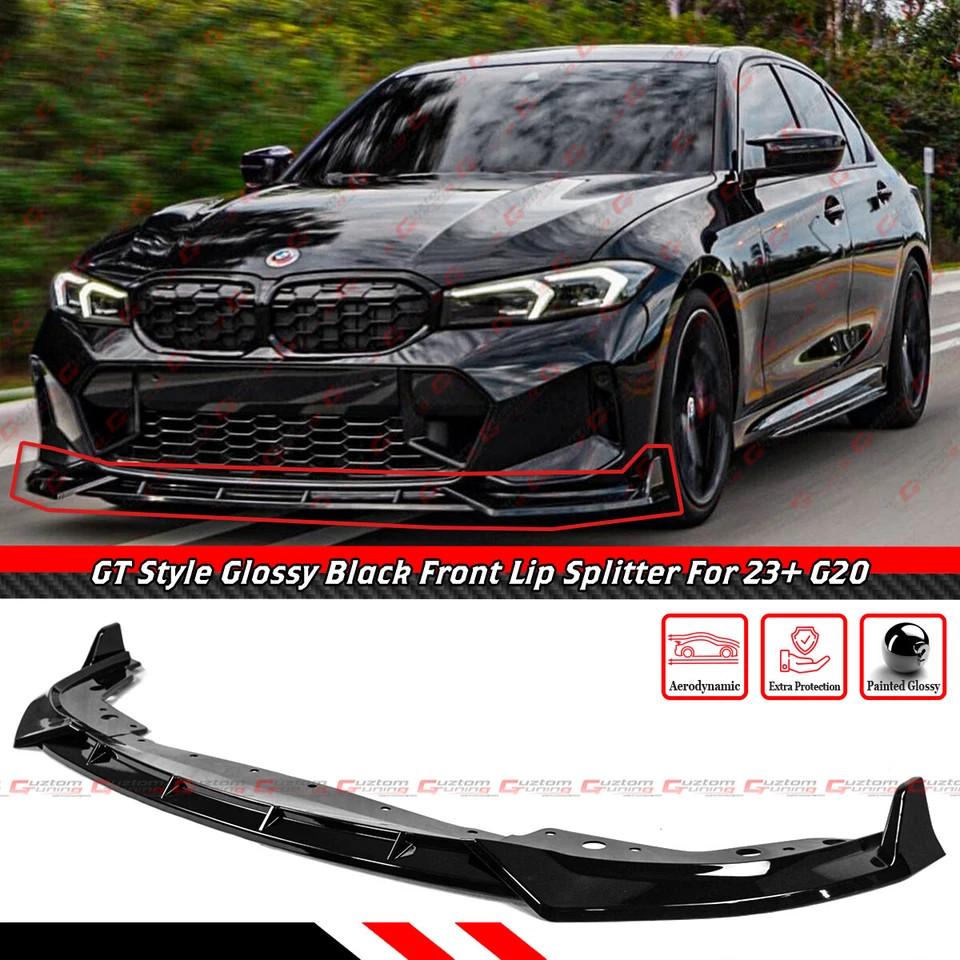 Kit de labios de parachoques delantero negro brillante estilo Sport GT 2023-25 BMW G20 M340i 330i M Foto 1 de 4