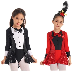 Kids Girls Shiny Sequins Bow Tie Jazz Modern Dance Performance Costume Jumpsuit - Picture 1 of 27