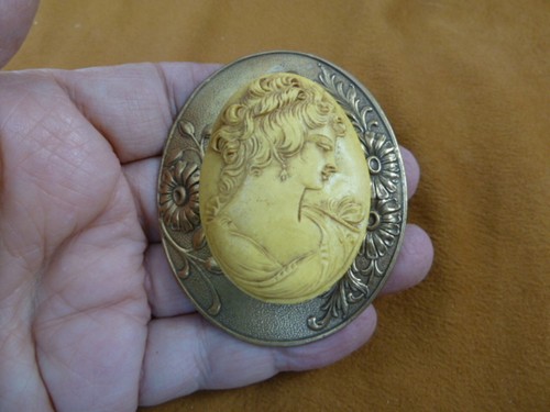 OFF WHITE (CL7 21) Spilla Ciondolo Donna Off bianco Ovale OTTONE OVALE GIOIELLI CAMEO