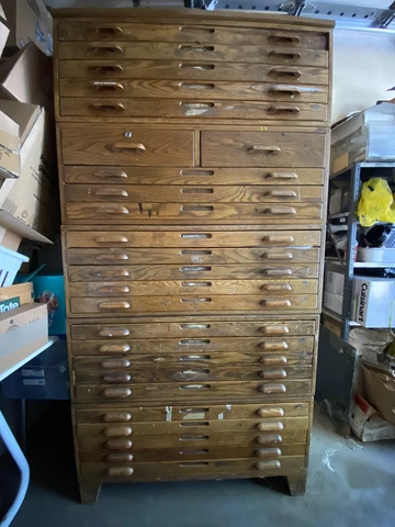 Solid Oak Antique Hamilton Brand Flat File Cabinet Cover