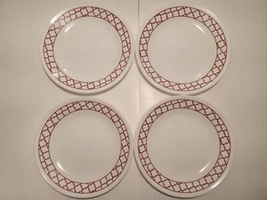 Set 4 Corning Corelle CRIMSON TRELLIS 6 3/4" Bread Butter Plates Excellent - Picture 1 of 7