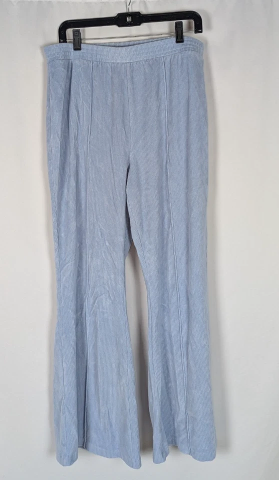 Aerie Pants XL Women's Blue Groove-On Velour High Waisted Flare Pant Ribbed - Image 1 of 4