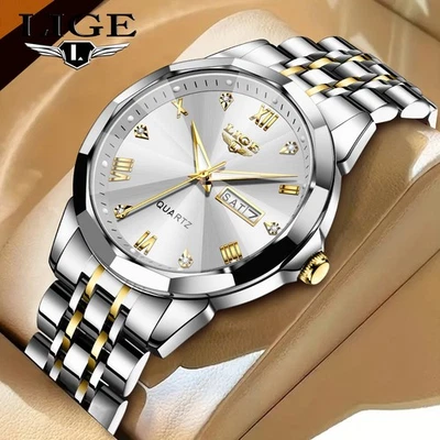 Mens Quartz Watch Date Stainless Steel Waterproof Fashion Businesss Wristwatch - image 1 of 4