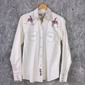 Cowgirl Tuff Gr. M beige bestickt Top Stitch Bucking Bronco Pearl Snap Shirt - Bild 1 von 13