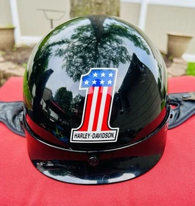 Vintage Harley Davidson Victory Lane Black Half Helmet Size Small - Picture 1 of 9