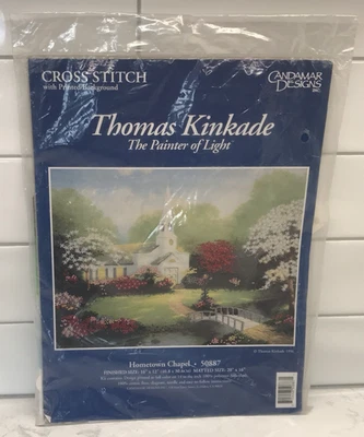 Thomas Kinkade Cross Stitch Kit Hometown Chapel MPN 50887 Printed Fabric New - Image 1 of 4