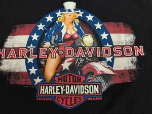 Harley Davidson 90er Schwarz T-Shirt L Pinup Girl Biker Babe Made In USA Amerika - Bild 1 von 10