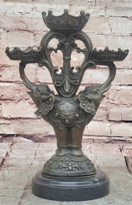 ART NOUVEAU SOLID BRONZE ELEPHANT CANDLE HOLDER VINTAGE FIGURINE HOME DECORATIVE - Picture 1 of 10
