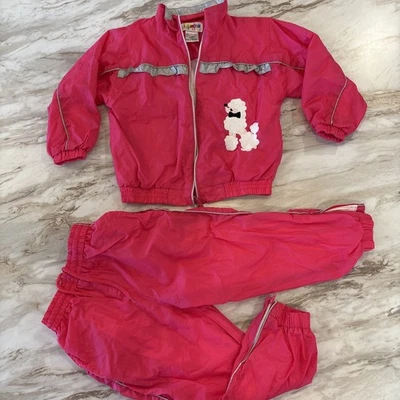 Chándal cortavientos vintage de nailon 4T para niñas blanco caniche rosa retro 2001 Foto 1 de 4