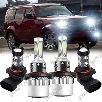 Kit combinado de faros LED altos/bajos + bombillas antiniebla 4X 6000K para Dodge Nitro 2007-2009 Foto 1 de 4
