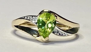 Anillo Vintage Oro Amarillo 10K Lágrima Peridoto Diamante Acento Talla 6.75 - Imagen 1 de 18