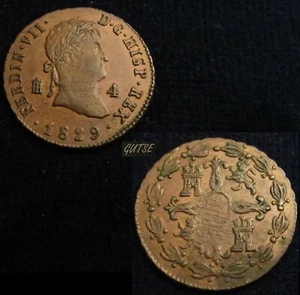 SPAIN, 188-FERNANDO VII, 4 MARAVEDIS 1829, SEGOVIA, GXF/XF-. - Picture 1 of 1