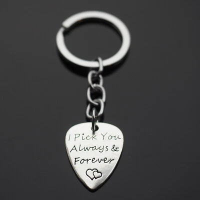 Guitar Pick Keychain "I Pick You Always & Forever" Hearts Romantic Lovers Gift - Image 1 of 4